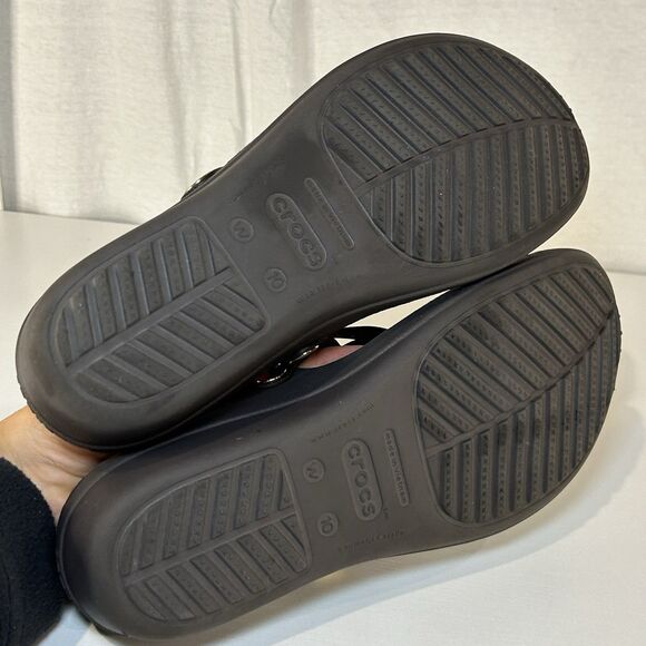 Crocs Sanrah Hammered Circle Wedge Flip Sandal Women's size 10 ESPRESSO/GOLD EUC - Picture 5 of 8